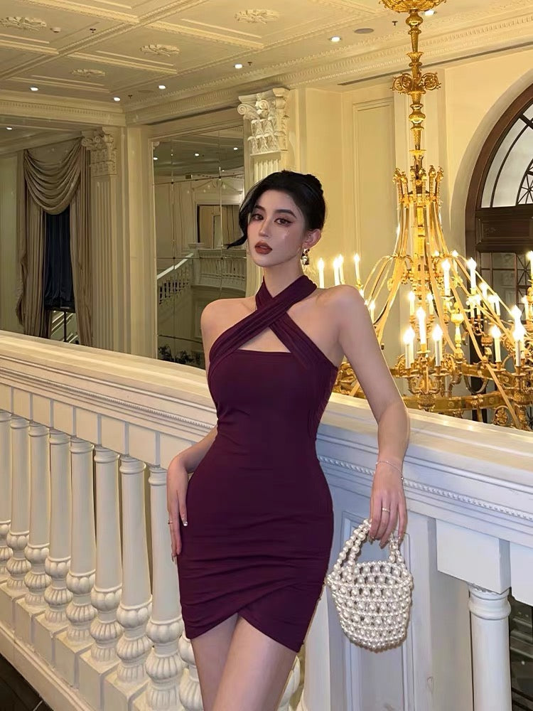 Hot girl purple halter dress female summer chic backless sexy high-end Lee Nhi Boutique Hot girl purple halter dress female summer chic backless sexy high-end Lee Nhi Boutique
