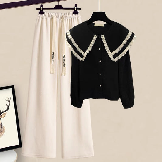 In autumn, the small person is taller and wears a small fragrance fashion suit women's autumn Western style sweater jacket pants two-piece set