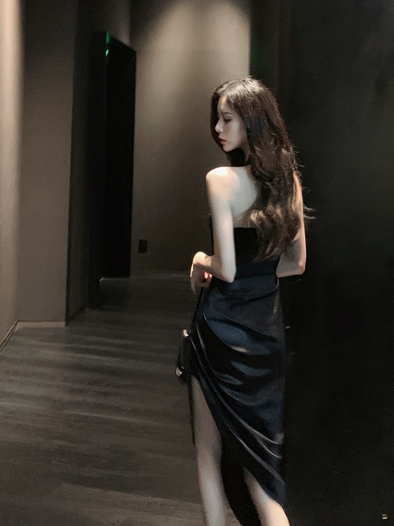 Sexy Halter Neck Dress Summer Backless Dress Skirt Women's French Retro Temperament Split Sling Long Dress Little Black Dress