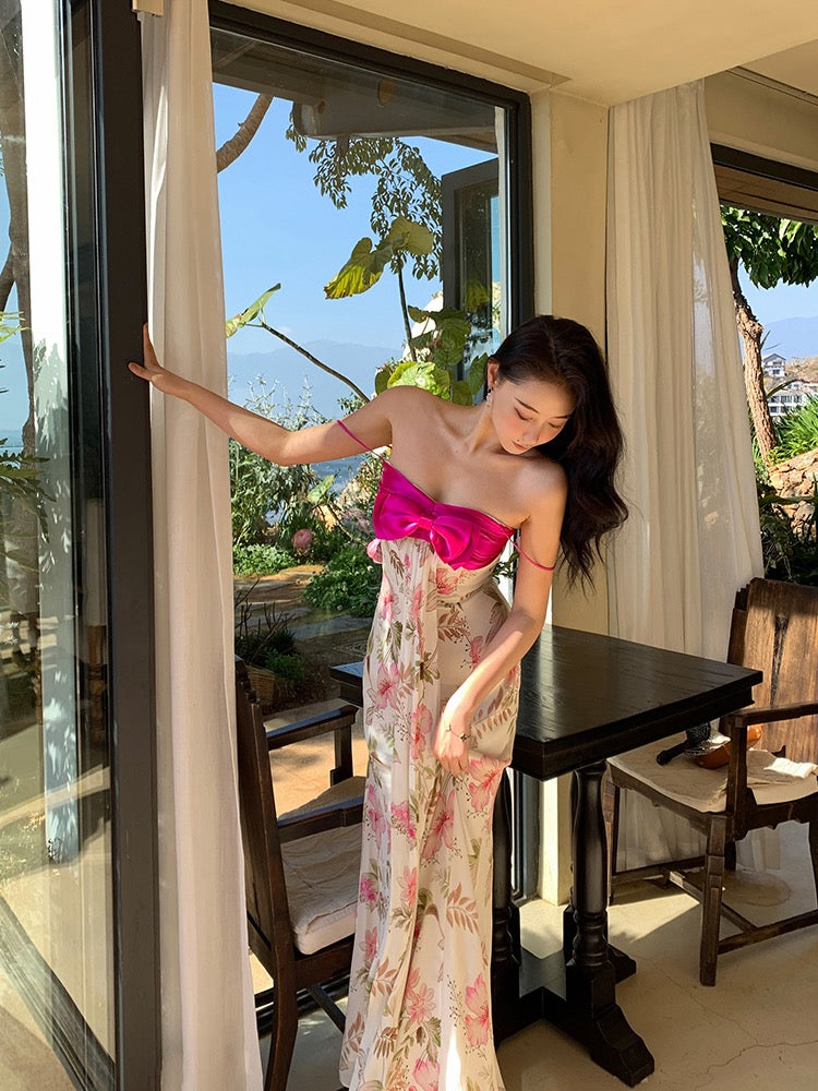 Xiaoli Niao Tingting Floral Suspender Dress Spring and Summer New Tea Break French High-quality Seaside Vacation Dress