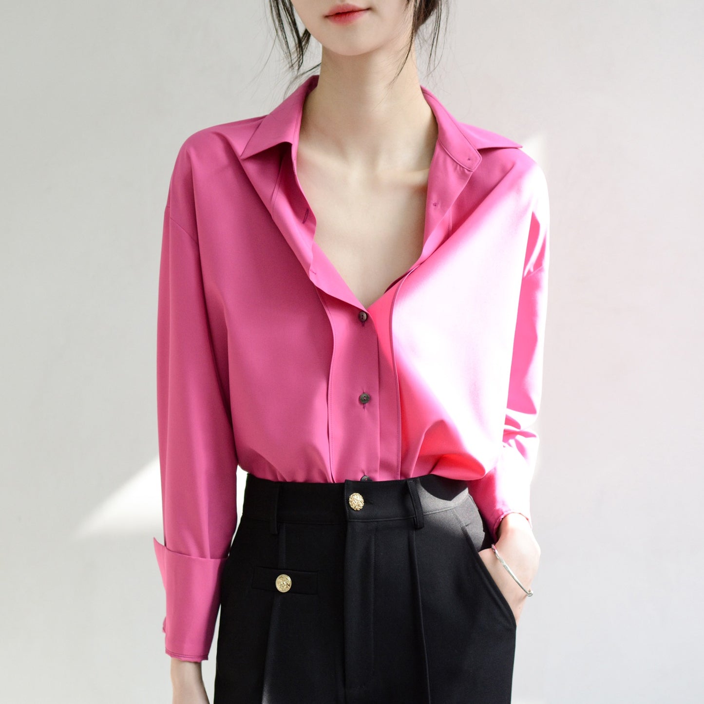 TrrStyle full of fashion atmosphere wide-brimmed placket shirt women's long-sleeved loose purple shirt new product