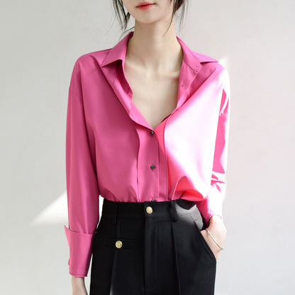 TrrStyle full of fashion atmosphere wide-brimmed placket shirt women's long-sleeved loose purple shirt new product