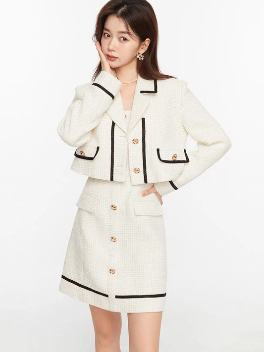 Fantu exquisite small fragrance coat dress suit 2022 autumn new style stitching contrast color wild two-piece set for women