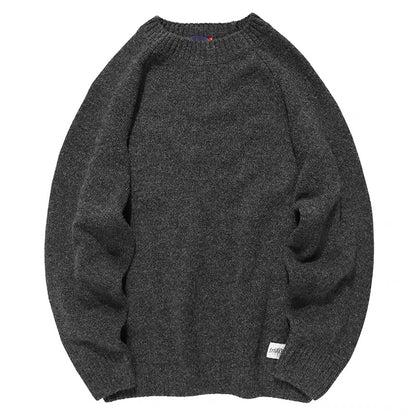 Rabbit Xiansen Spring and Autumn Solid Color Round Neck Sweater Men's Loose Japanese Trendy Retro All-Match Casual Long-sleeved Knitwear