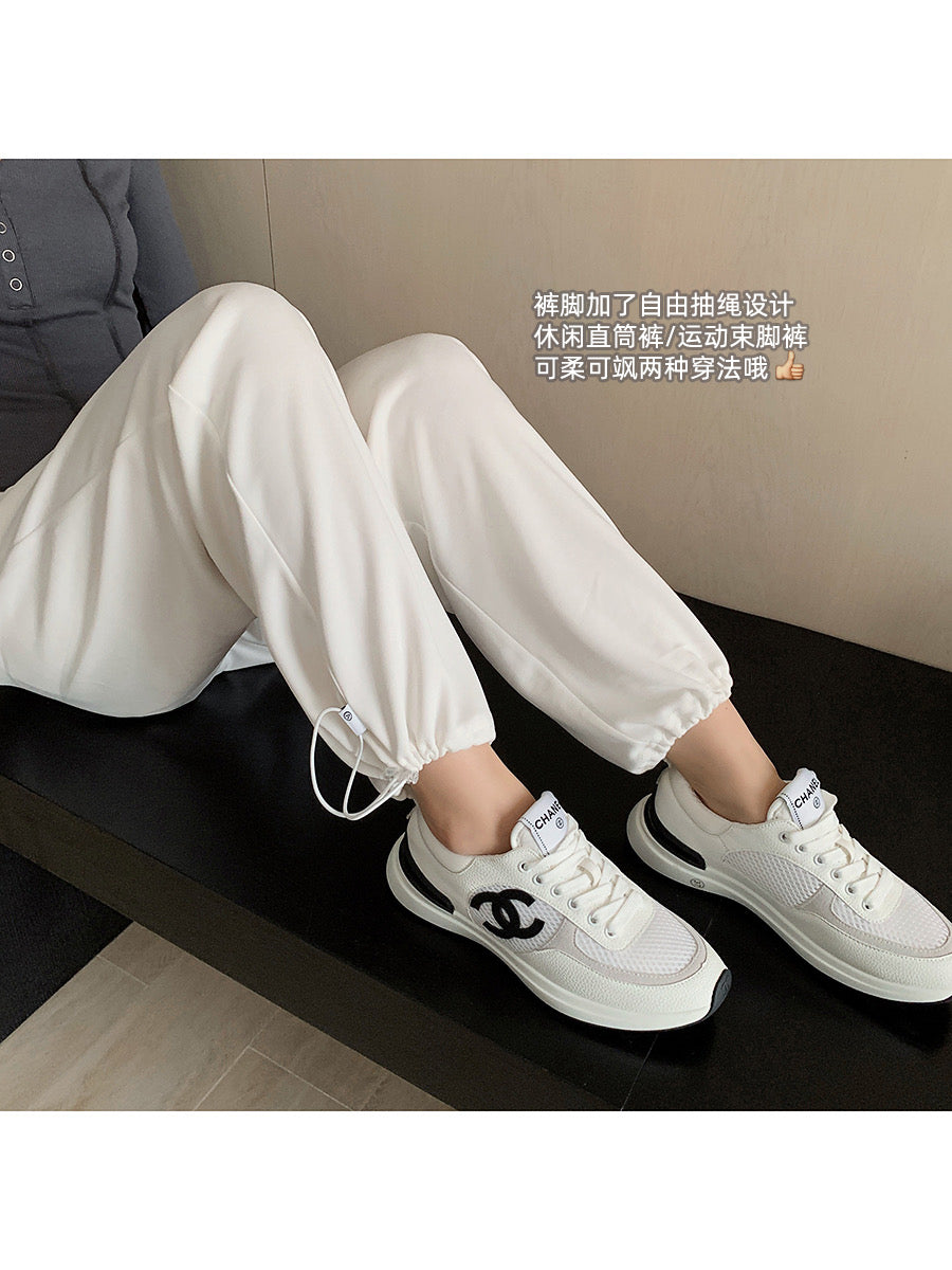 Mrs. Island Song Casual Pants Sports Closure Pants White Long Pants Women's Autumn Straight Pants Pants Simple and Versatile