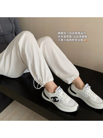 Mrs. Island Song Casual Pants Sports Closure Pants White Long Pants Women's Autumn Straight Pants Pants Simple and Versatile