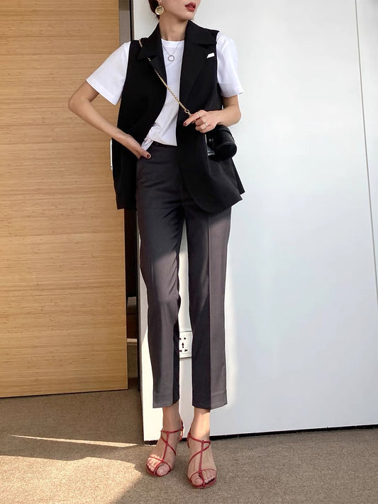 GUS spring and summer commuting basic nine-point pants cigarette pipe pants straight pants women's temperament all-match medium and high waist show thin and tall