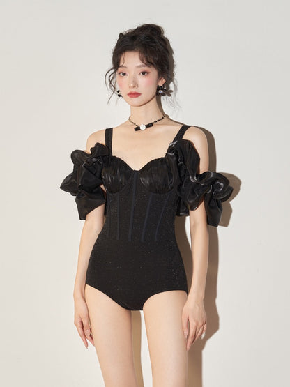 Jinzhu swimsuit women's 2023 new one-piece thin cover belly sexy lotus leaf side gathered hot spring vacation swimsuit