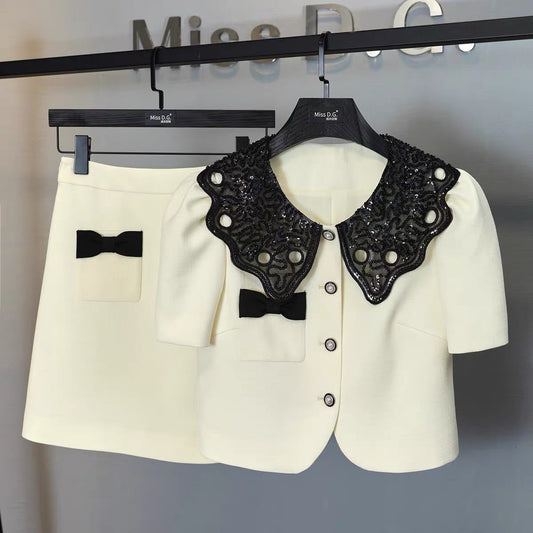 Miss DG high-end small dress suit summer doll collar top skirt two-piece small fragrance suit