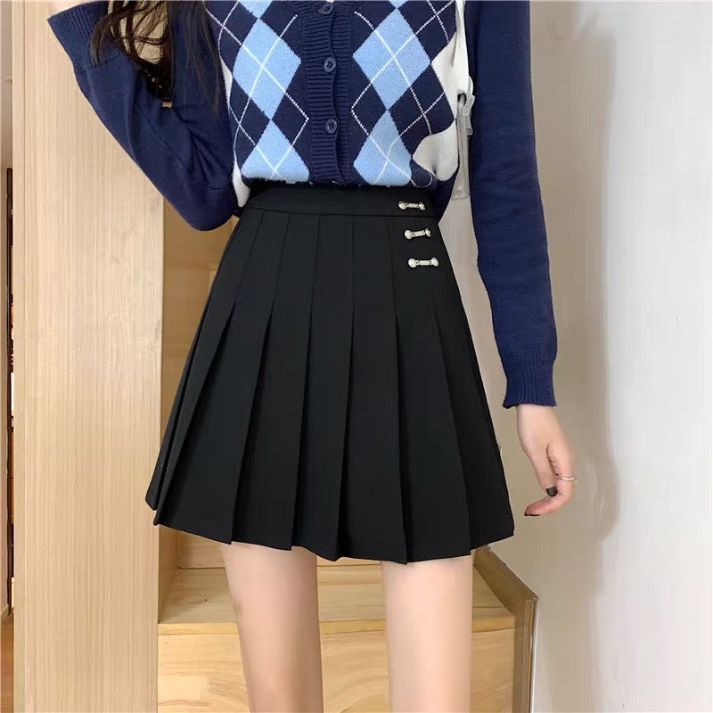 Autumn skirt large size college style black gray pleated skirt high waist slim pleated a-line skirt fat mm all-match skirt