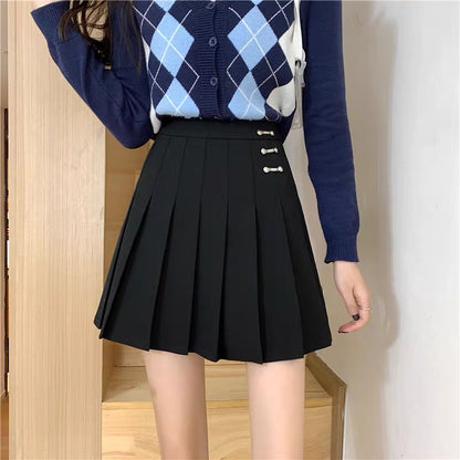 Autumn skirt large size college style black gray pleated skirt high waist slim pleated a-line skirt fat mm all-match skirt