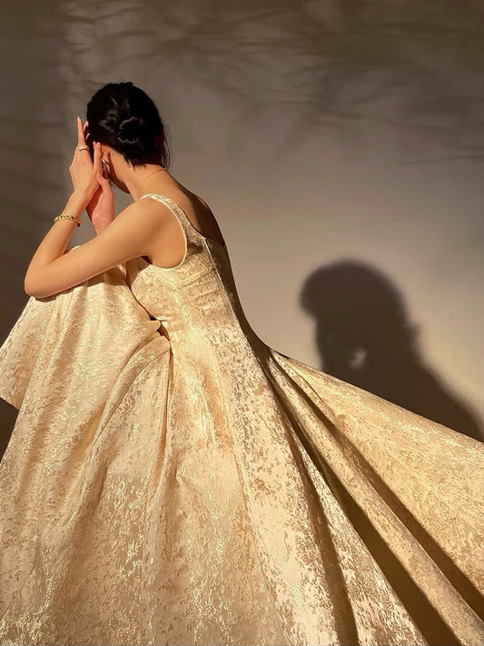Aconiconi｜Twilight gilt French temperament light luxury high-end niche jacquard heavy industry waist skirt