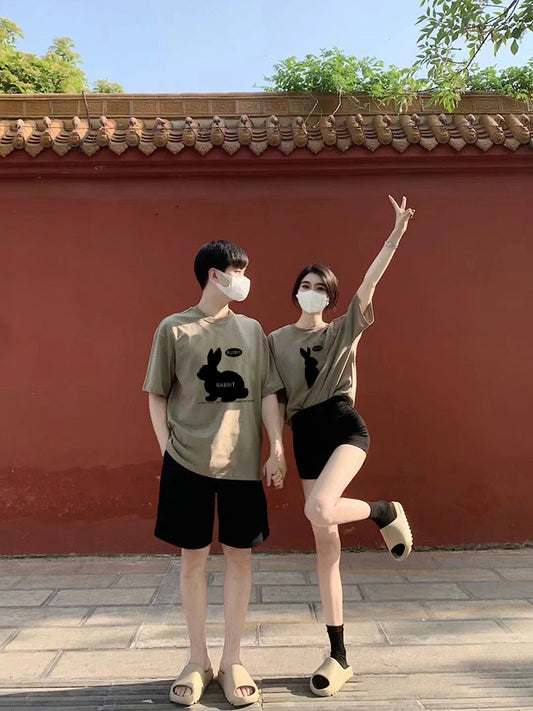 Couple t-shirt short-sleeved 2023 new early spring army green design sense niche trendy brand disoo couple wear summer dress