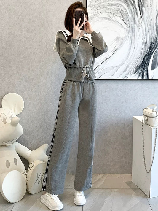 European goods fried street sports and leisure suit women's autumn 2022 new fashion trend sweater wide-leg pants foreign style two-piece suit