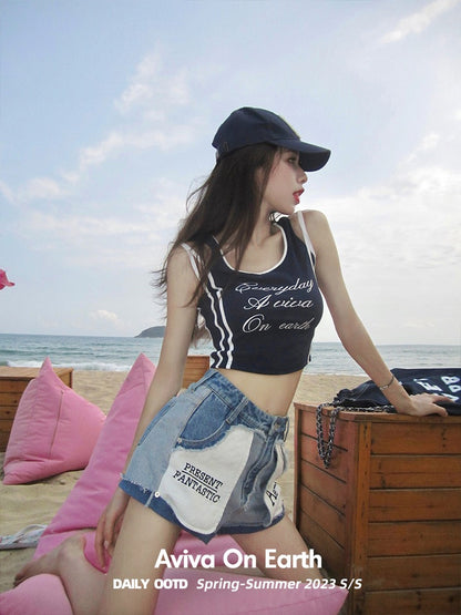 [Earth Store 04/13 New Product] Personalized Reverse Design Large Pocket Tassel Denim Shorts Women's Summer High Waist