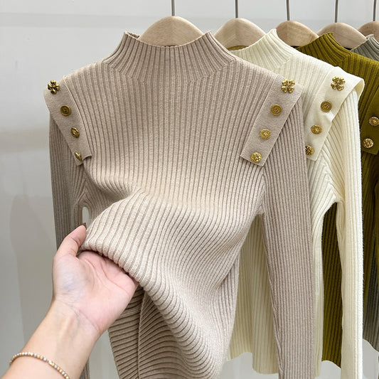 European Slim Knitwear Explosion Style Exquisite Soft Waxy Wind Bottom Sweater Women Autumn and Winter Stand Collar Half High Collar Bottom Shirt for Women