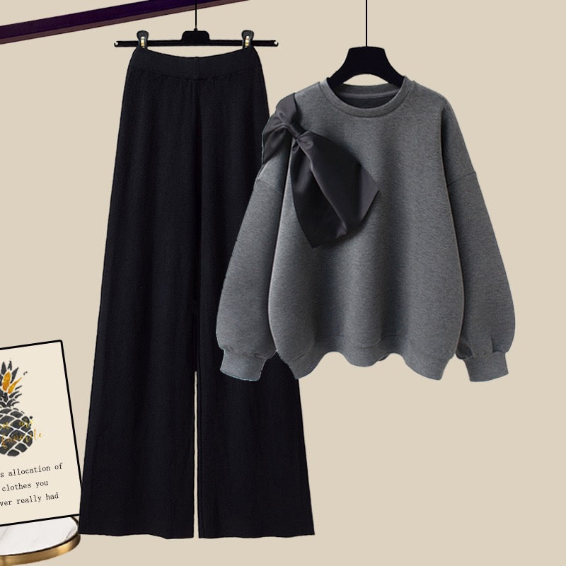 long sleeve sweater knitted pants two piece set