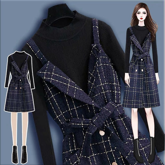 Xiaoxiangfeng strap dress women's autumn 2022 early autumn new temperament goddess fan two-piece suit skirt