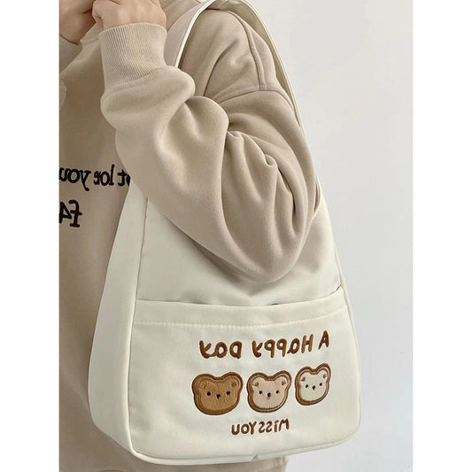 Ins wind canvas bag female large-capacity student class one-shoulder tote bag casual cute all-match girl shopping bag