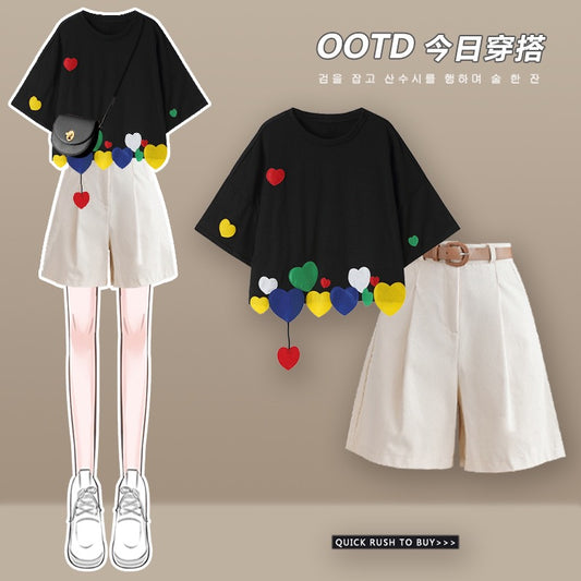 Suit five-point shorts suit 2023 new women's high-end summer dress with sweet and spicy top two-piece set for age reduction