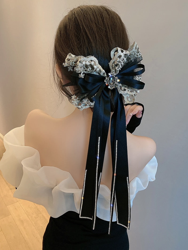 South Korea's Dongdaemun flash diamond tassel bow hair clip female back head spring clip headdress 2022 new hair accessories