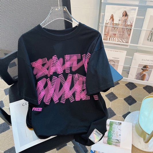 Black t-shirt women's short-sleeved summer design sense niche loose cotton half-sleeved age-reducing foreign style all-match top ins tide