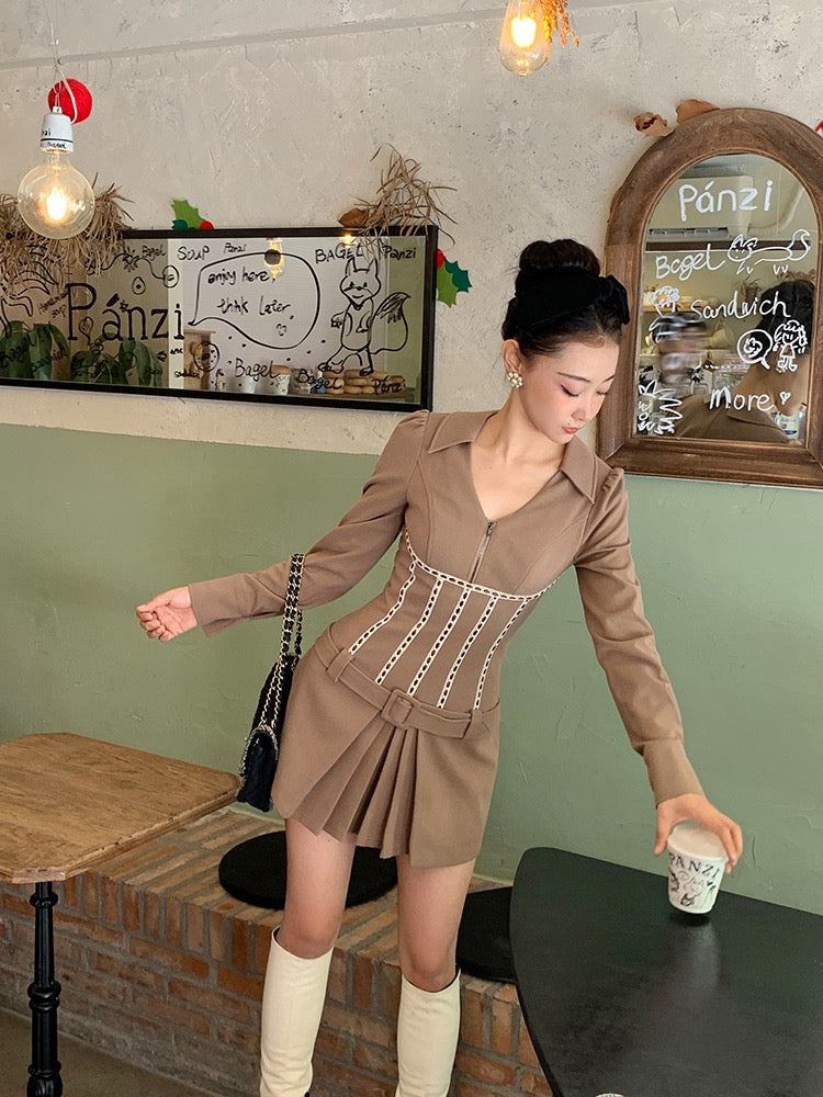 Xiaoli Cream Sweetheart Long-sleeved Dress Autumn and Winter 2022 Tea Series Small Senior Sexy Spice Girl Slim Skirt