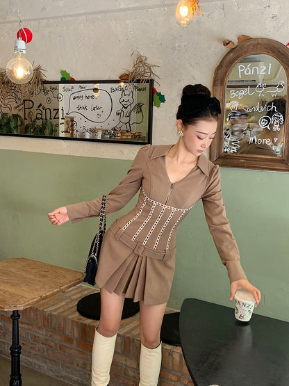 Xiaoli Cream Sweetheart Long-sleeved Dress Autumn and Winter 2022 Tea Series Small Senior Sexy Spice Girl Slim Skirt