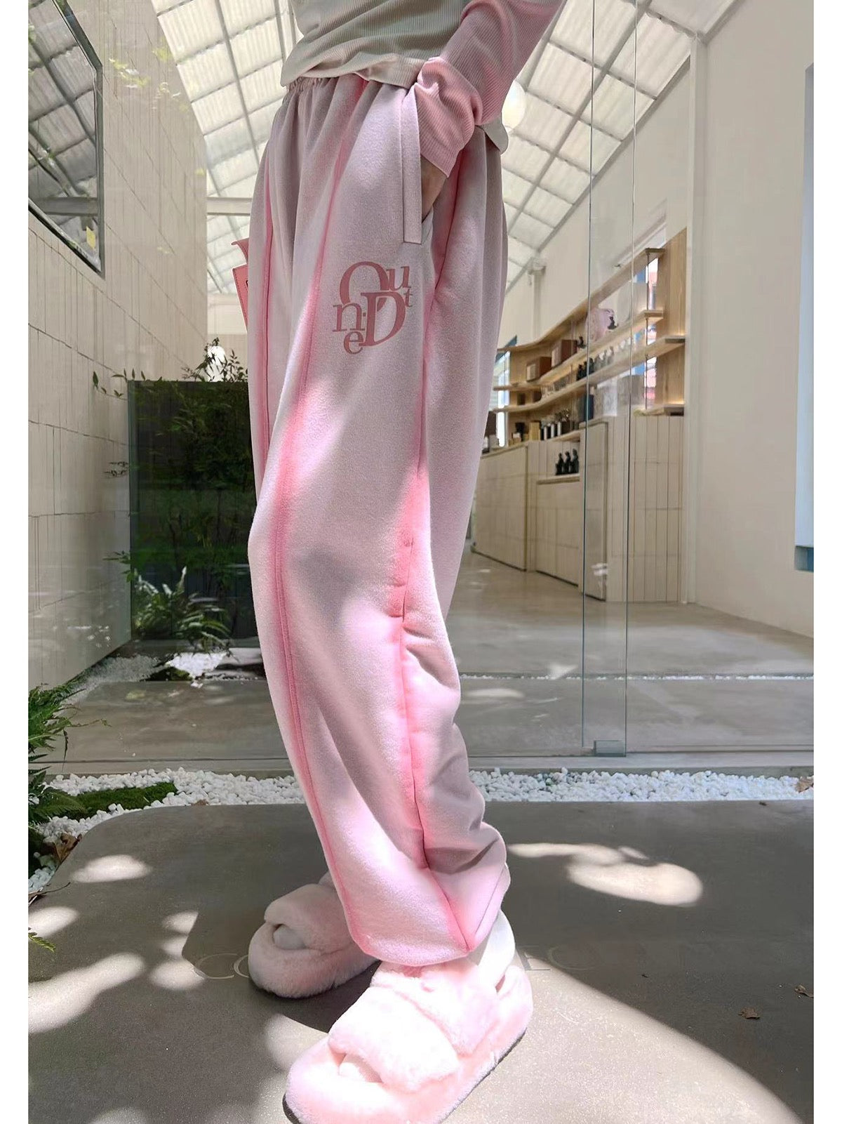 Thebestxue Korean version of fashionable casual letter beam pink sweatpants 2022 autumn new Harem pants women