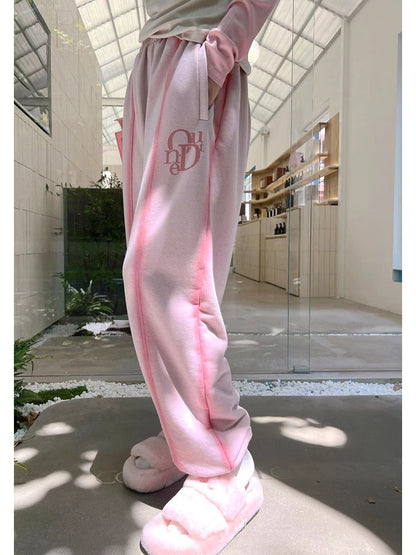 Thebestxue Korean version of fashionable casual letter beam pink sweatpants 2022 autumn new Harem pants women