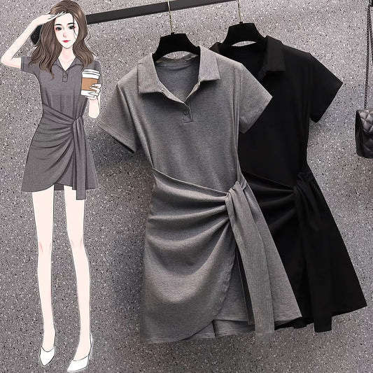 207 Summer New Large Size Waist-Up Fashion Show Thin and Cover Belly Irregular Dress