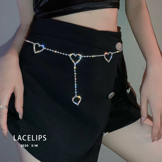 Waist Chain Ladies Thin Waist Chain 2022 New Heart Flash Diamond Fashion Chain Dress Decorative Belt Accessories Spring Summer