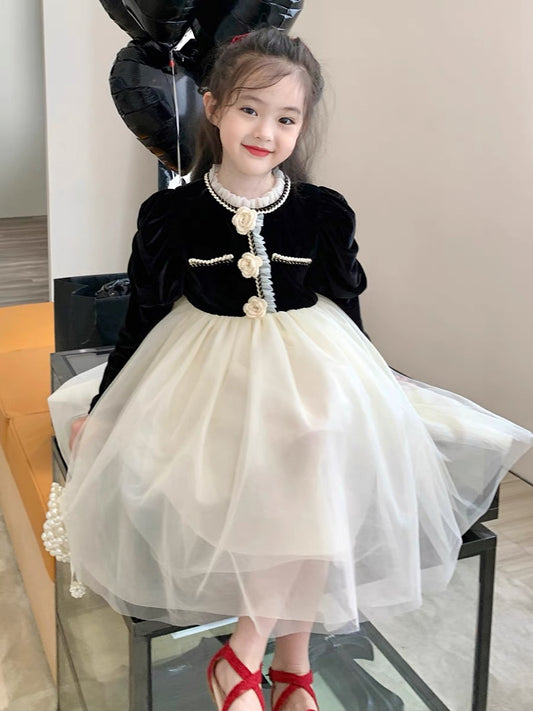 Girls children's clothing winter clothing small fragrance plus velvet velvet dress children and girls baby autumn and winter skirt autumn princess dress