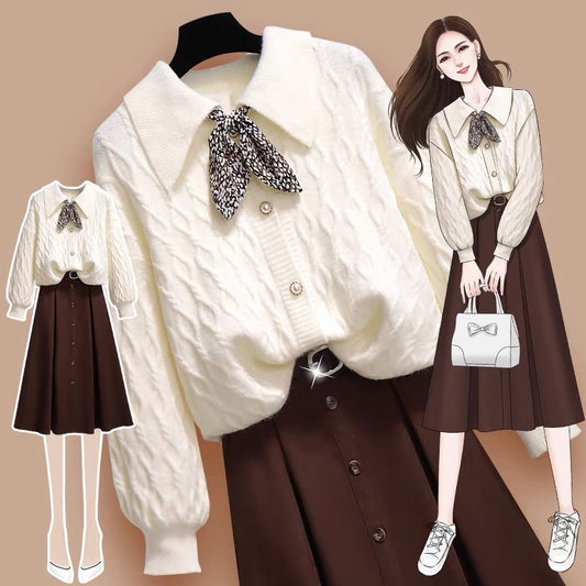 Xiaoxiangfeng dress women's autumn and winter 2022 new autumn dress temperament goddess fan sweater skirt two-piece suit