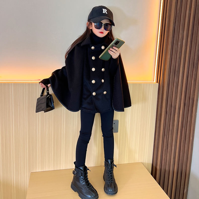 Girls woolen coat plus cotton coat windbreaker cloak 2022 new children's autumn and winter fashionable British style winter clothes