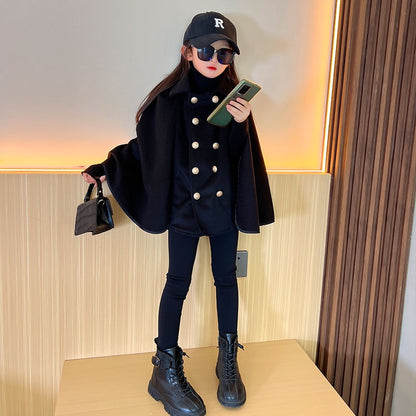 Girls woolen coat plus cotton coat windbreaker cloak 2022 new children's autumn and winter fashionable British style winter clothes
