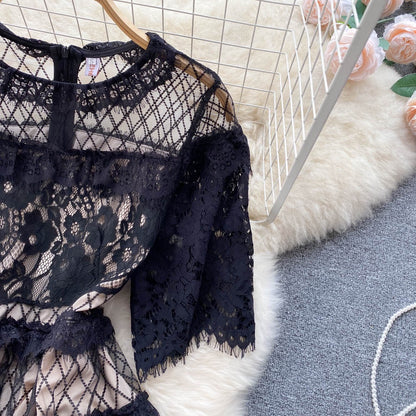 2022 spring and summer new lace lace dress female design sense niche loose waist temperament dress long skirt