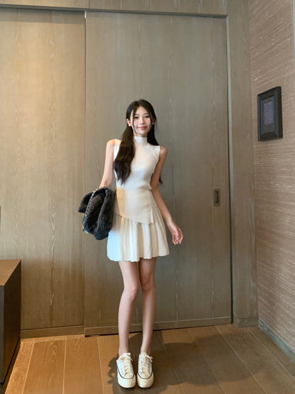 Half turtleneck sleeveless vest knitted sweater women's summer irregular pure desire hot girl temperament tight and thin short top
