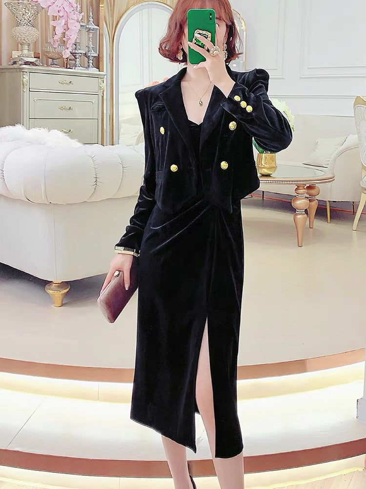 Feijie customized light luxury gold velvet dress 2022 winter new women Lee Nhi Boutique Feijie customized light luxury gold velvet dress 2022 winter new women Lee Nhi Boutique