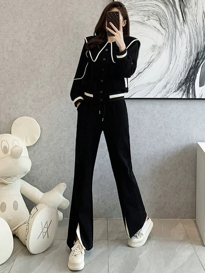 High-quality lapel sweater suit women's autumn 2022 new European goods fashion fried street Western style sports and leisure two-piece suit