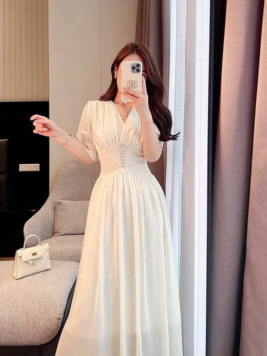 Miss Dong high-end custom 2022 summer new women's French retro temperament thin white pure dress