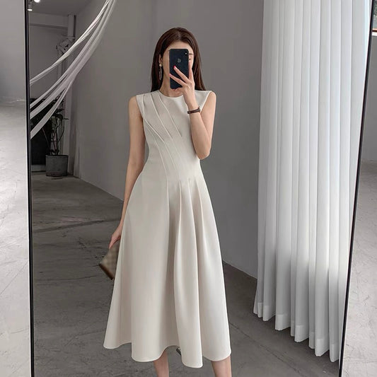 FT GUOGE Sleeveless Dress 2022 Summer New Round Neck French Waist Show Thin Temperament Goddess Fan Long Skirt