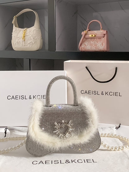 CAEISL&KCIEL women's bag niche design high-end plush diamond handbag women's 2023 new messenger bag