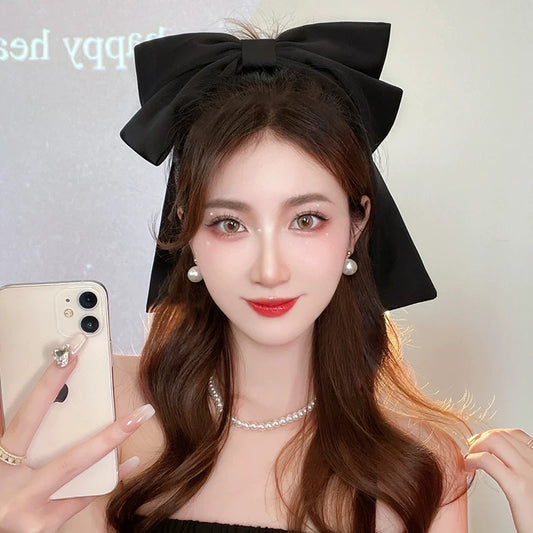 Bow hair accessories French retro oversized satin ribbon hairpin women's fashion headwear high-end head hairpin