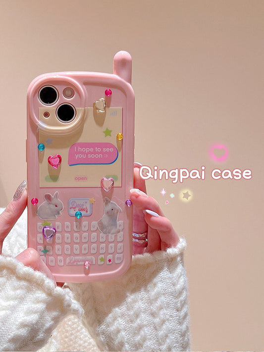 Pink Rabbit Big Brother is suitable for Apple 12 mobile phone case cute cartoon iPhone 14promax Internet celebrity new 13 female 14pm all-inclusive 12pro soft 11 Japanese and Korean anti-drop protective cover stickers drill