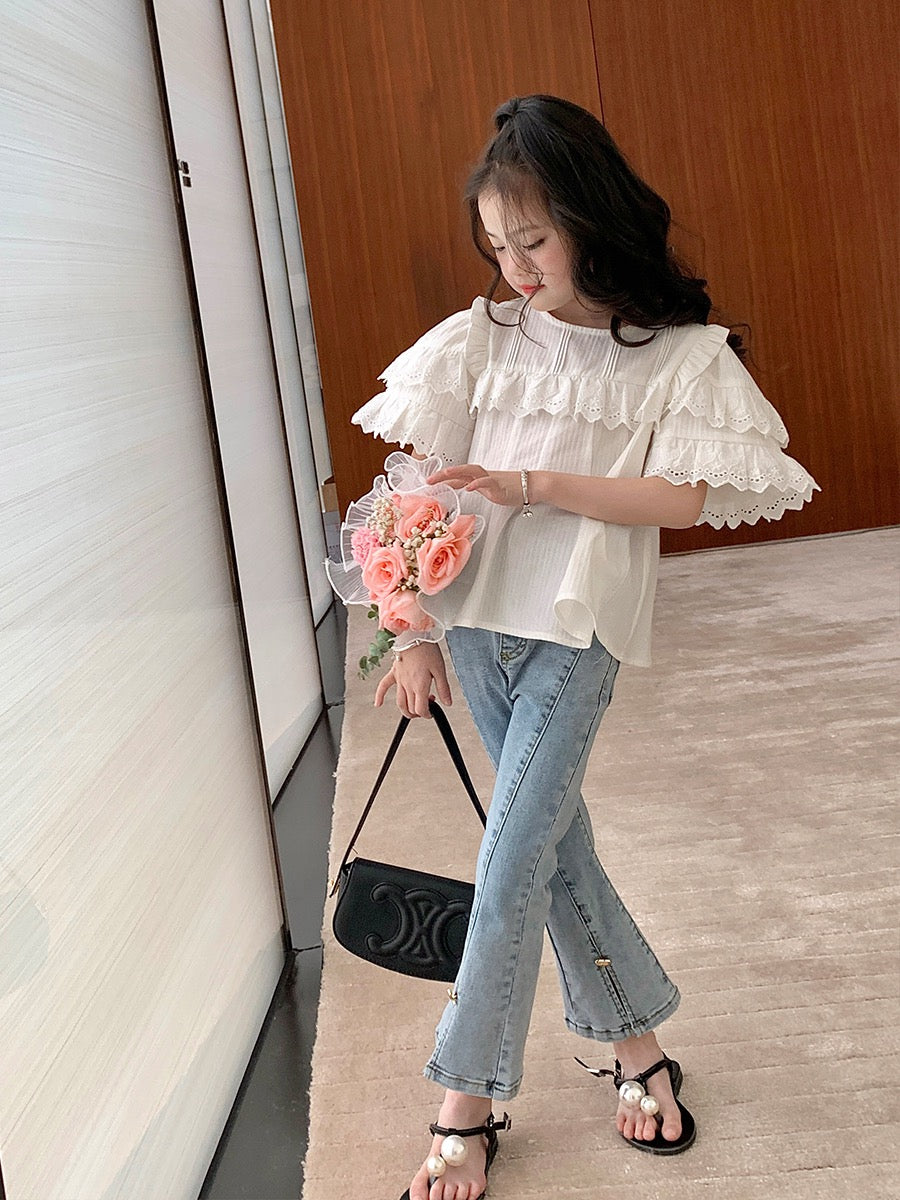 Original children's clothing girl baby slit flared pants spring 2023 new children's baby girl denim all-match pants