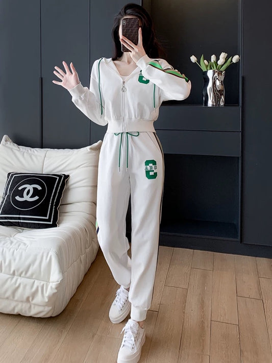 Fashionable temperament casual sports suit women's autumn 2022 new hooded cardigan sweater Western-style high-end two-piece suit