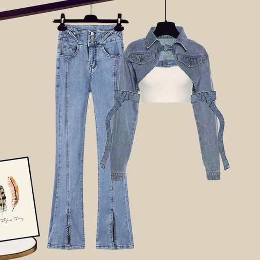 Spring net red fried street pure desire wind jacket pants hot girl suit 2023 new female spring two-piece suit foreign style
