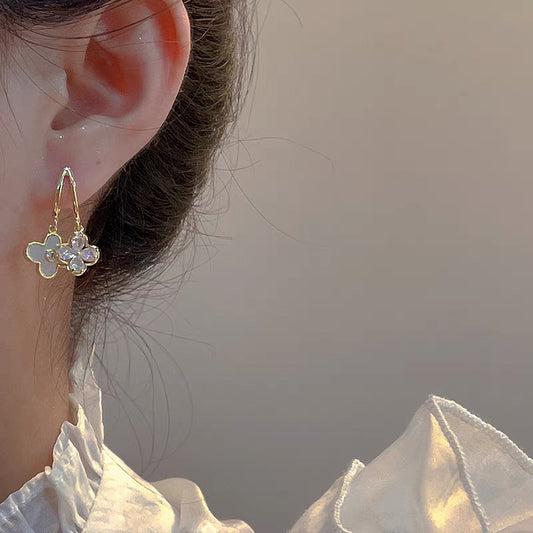 SUGAR super fairy flower shell earrings female summer temperament high-end zircon earrings 2022 new trendy style