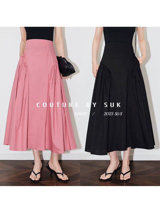 SUK Spring Summer Waltz!  Slender temperament design sense silhouette split pleat design skirt women's all-match